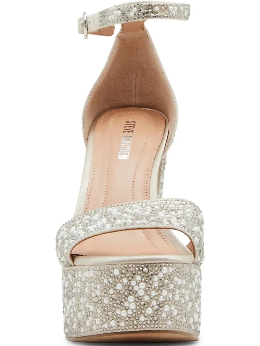Steve Madden Pearl & Crystal Embellished Platform Sandal in Ivory - Picture 3 of 4